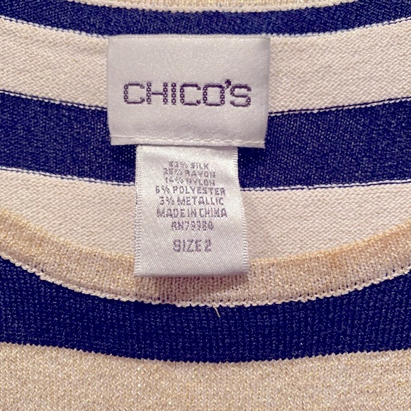 Chico’s Striped Gold/Navy Tank Top - Size 2 - Picture 3 of 3